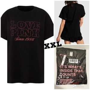 VS PINK NWT Limited Edition Pure Black Love Pink Campus Cotton Tee